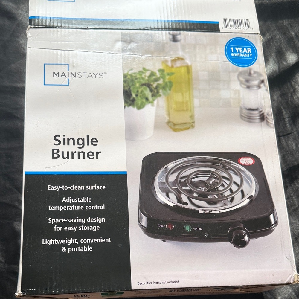 Mainstays Black Portable Single Burner
